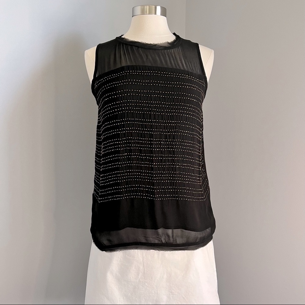 Lucky Brand Small Gold Beaded Sleeveless Tank Frayed Neckline and Hem